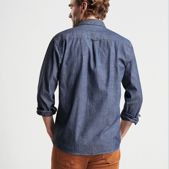 Peter Millar Men's Indigo Tamworth Chambray Shirt Medium - Picture 14 of 16